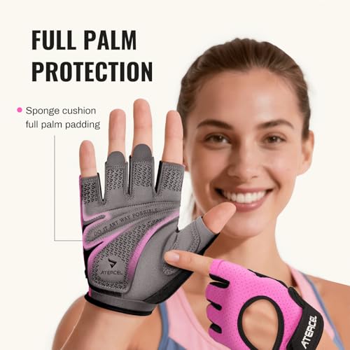 Gym Gloves for Women - Full Palm Protection, Breathable - Pink, Medium