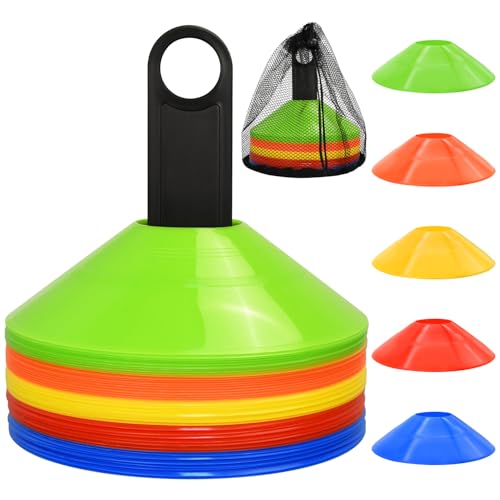 50pcs Agility Disc Cones Set with Carry Bag - Soccer, Football, Basketball Training Equipment