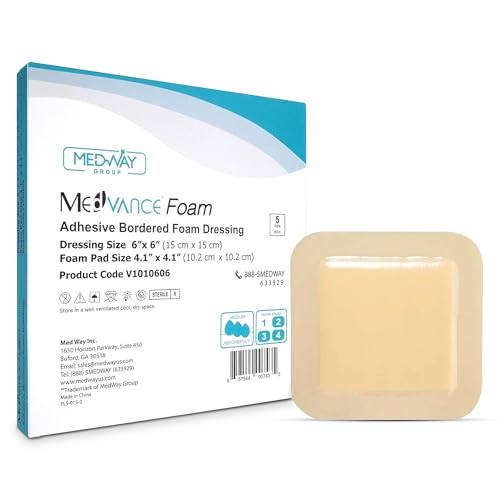 MedVance Waterproof Foam Wound Dressing 6x6 Inch, Pack of 5