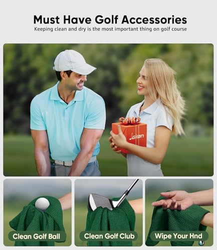 Microfiber Golf Towel Set - 3 Colors with Carabiners, 16" x 16" - Black, Grey, Green