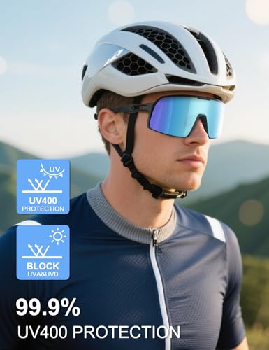 Polarized Sports Sunglasses for Men and Women - Black Frame with Blue Lens
