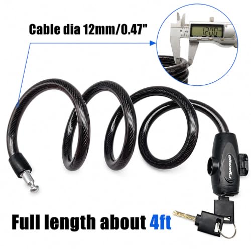 Heavy Duty Bicycle Lock Cable with Mounting Bracket & 2 Keys