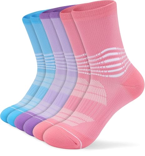 Compression Socks with Ankle Arch Support - 3 Pairs in Pink, Purple, Blue