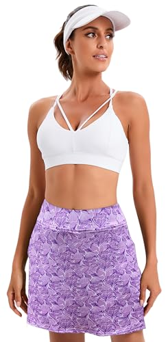 Oyamiki Women's Lightweight Tennis Skort - Large Lilac Flowers Pink