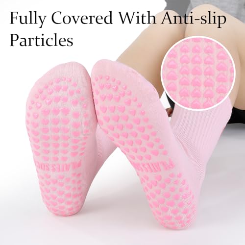 Pilates Socks with Grips for Women - Heart Striped, 5 Pack