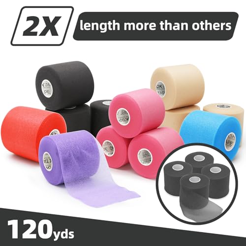 Pre Wrap Athletic Tape - 4 Rolls, 120 Yards, 2.75 Inches Wide - Black