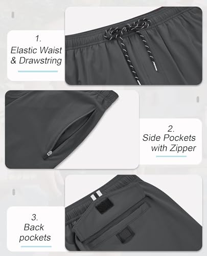 Gleeease Men's 5-Inch Swim Trunks with Compression Liner, X-Large, Dark Grey