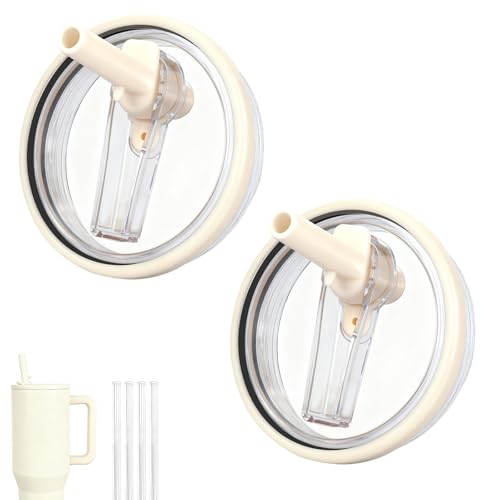 Tatamy 32oz Cream Flip Straw Lid for HydroJug Traveler – Leak-Proof, BPA-Free, Dishwasher Safe (2 Lids + 4 Straws)