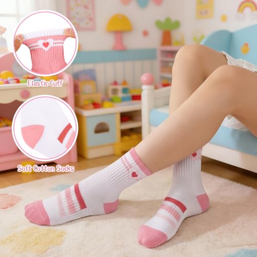 Girls Heart and Striped Cotton Socks - 4 Pair Set