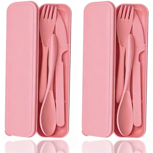 Reusable Wheat Straw Cutlery Set - Knife, Fork & Spoon - Pink