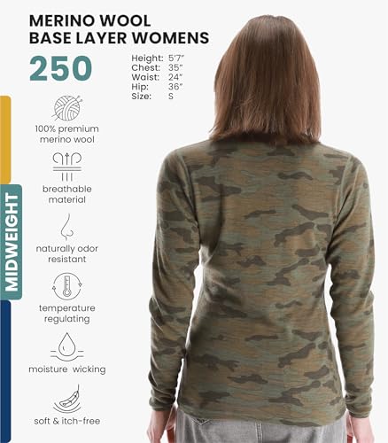Merino.tech 100% Merino Wool Women’s Base Layer Long Sleeve Thermal Shirt