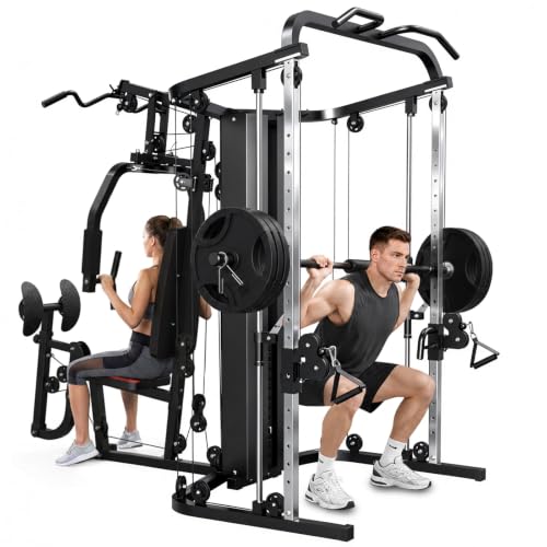Multifunction Home Gym Station - Smith Machine with 138LB Weight Stack, Leg Press, LAT Station - SH-925G Set