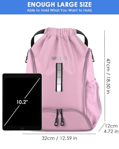Pink Reflective Soccer Drawstring Backpack with Ball & Shoe Compartments