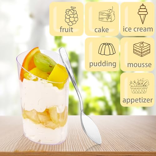 Legredic 50 Pack 3 oz Plastic Dessert Cups with Spoons - Clear Tasting Cups for Parties & Catering