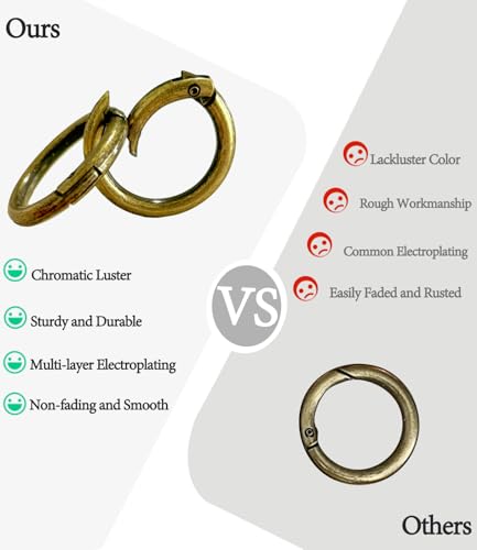 16Pc Metal Spring O Rings - Round Carabiner Clips - Bronze (1 Inch & 0.75 Inch)