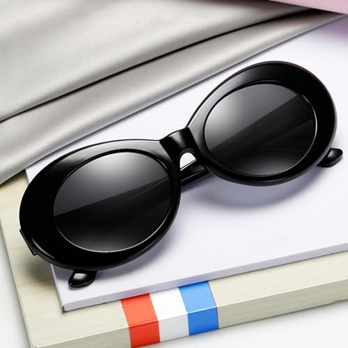 Retro Oval Goggles Sunglasses - Black Polarized Clout Glasses