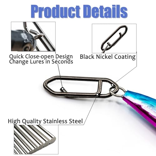 Fishing Clips Power Clips - 50Pcs Quick Change Split Rings Snaps - Black