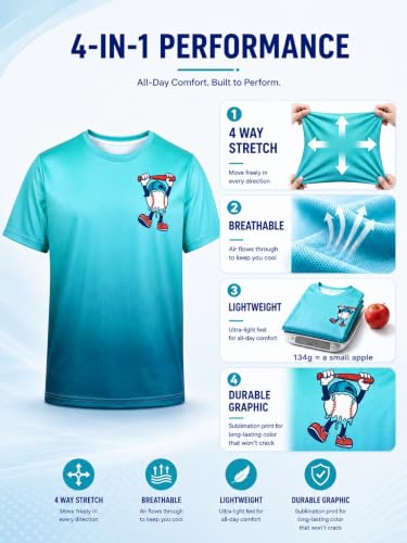 Lovekider Boys Gradient Graphic T-Shirt, Short Sleeve Sports Tee 9-10Y Baseball Batter