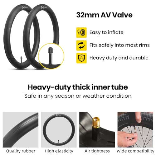 20 Inch Kids Bike Inner Tubes - 2 Pack, Schrader Valve, Heavy-Duty
