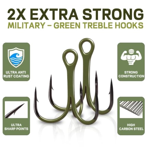 2X Strong Treble Hooks - 10 Pcs Replacement Fishing Hooks