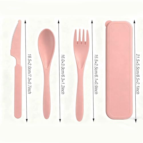 Reusable Wheat Straw Cutlery Set - Knife, Fork & Spoon - Pink