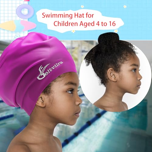 Fuchsia Extra Large Kids Swim Cap for Long Hair Dreadlocks & Braids Waterproof Silicone Turban