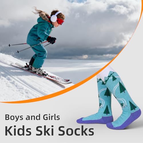 Kids Merino Wool Ski Socks - Thermal, Thick & Warm - 3 Pairs (Ages 7-12)