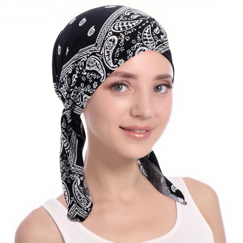 2-Piece Women's Chemo Turban Beanie Set - Soft Pre-Tied Head Wrap - Black+Wine