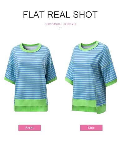 Oversized Striped Sweatshirt - Sky Blue Stripe, Medium