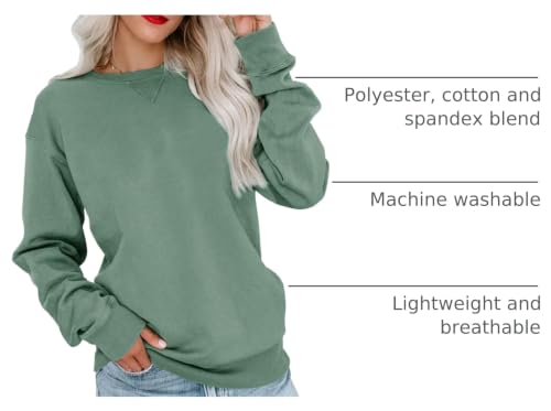 Bingerlily Women's Green Crew Neck Long Sleeve Sweatshirt Medium Casual Tops
