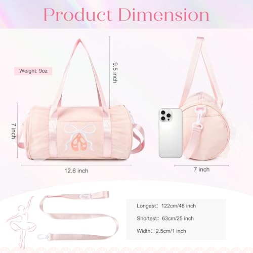 KUIRAN 8L Pink Dance Bag with Shoe Compartment - Lightweight Water-Resistant Sport Duffel for Ballet, Gym & Travel