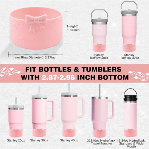 Bows Silicone Water Bottle Boot - A-Pink Color for Stanley Cup