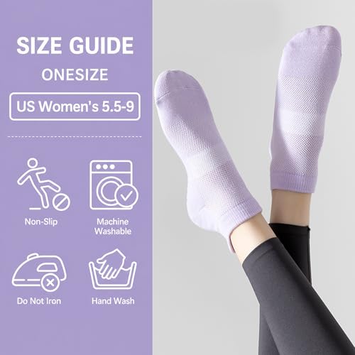 Non-Slip Grip Socks for Women - Pilates, Yoga, Barre - Black/Gray/Pink/Purple