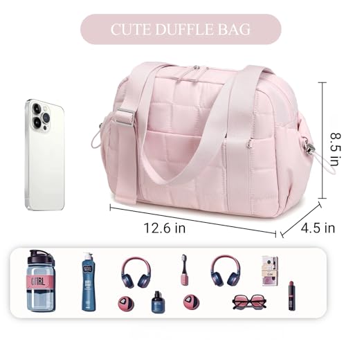 CAMTOP Mini Gym Bag for Women Coral Pink 12.6" Quilted Sports Tote with Wet Compartment & Coin Purse