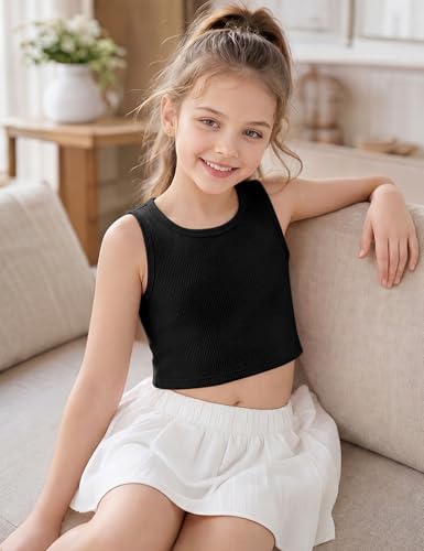Girls Ribbed Knit Crop Tank Tops - 2 Pack, 5-6 Years, Black/White