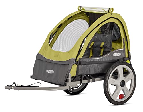 Child Bike Trailer with Folding Frame & 5-Point Harness - Green/Grey