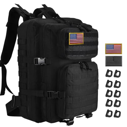 45L Tactical Backpack for Men & Women - Black Military Assault Pack with MOLLE, 3 Day Bug Out Bag