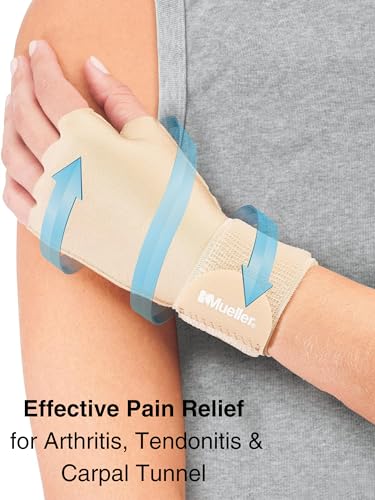 Mueller Large/X-Large Compression Glove for Hand & Wrist Pain Relief, Support, Arthritis, Carpal Tunnel - Beige