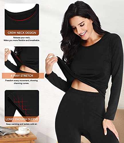 JZCreater Thermal Women's Long Johns Base Layer Set - Medium Black