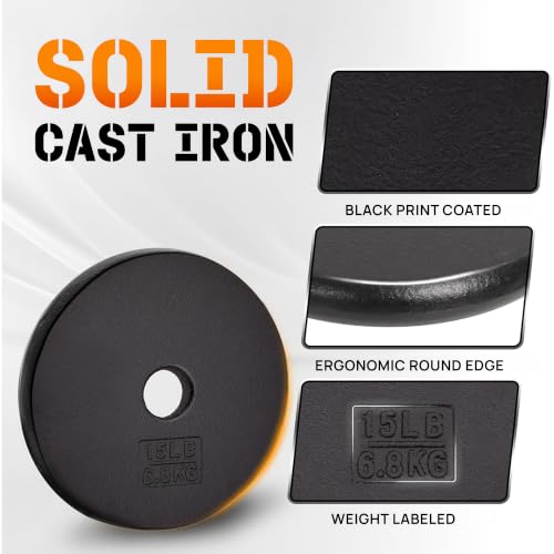 Yes4All 15lb Cast Iron Weight Plate for 1-Inch Bars – Black