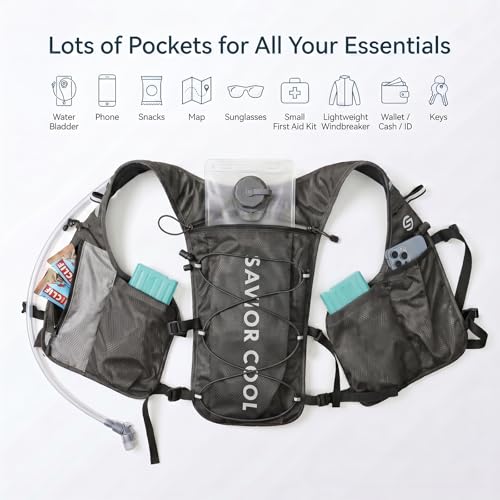 Savior Cool Cooling Hydration Vest with 2L BPA-Free Bladder, Charcoal Gray, 3 Removable Cooling Packs