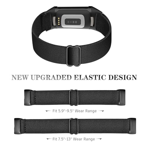 Wizvv Black Elastic Fitness Tracker Wrist & Ankle Band for Fitbit Charge 6/5