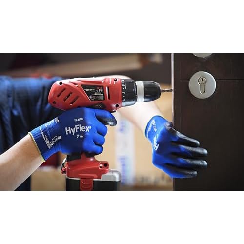 HyFlex 11-618 Ultra-Thin Industrial Safety Work Gloves for Auto, Machinery, Equipment, Fabrication - Size 10, Blue/Black (12 Pairs)