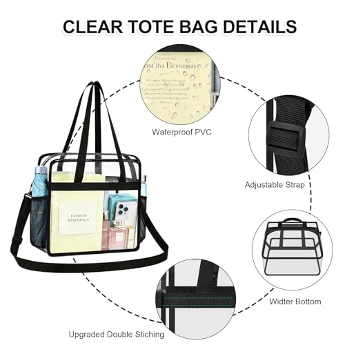 Clear Stadium Tote Bag 12x6x12 - Main Pocket Only Black