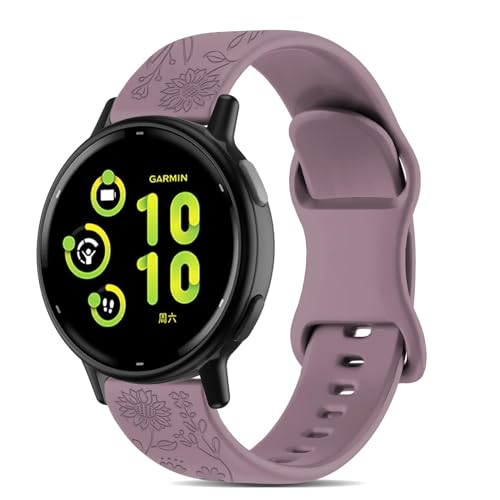 20mm Silicone Watch Band for Smartwatches - Sunflower Pattern, Smoke Purple