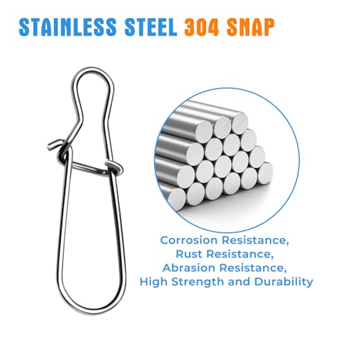 Stainless Steel Duo Lock Snap Clips - Size #8, 220lb, 100PCS Fishing Tackle