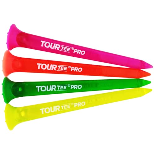 Tour Tee PRO NEONS Golf Tees Pack of 4 - Durable Rubber & Polycarbonate