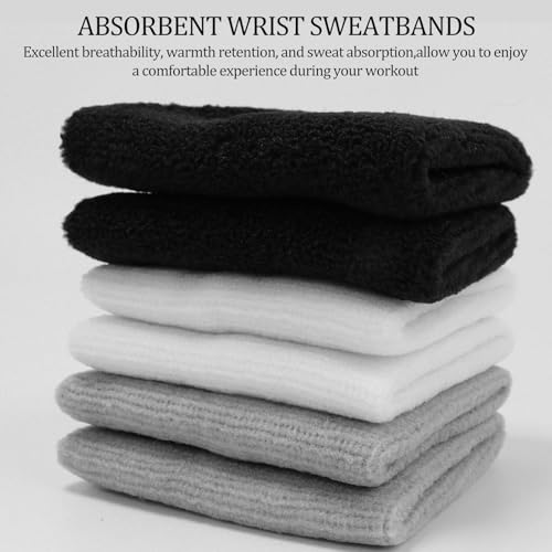 6-Pack Athletic Sweatbands - Black, White & Gray
