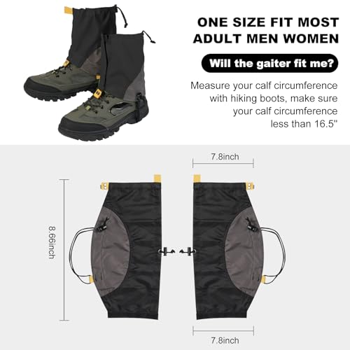 Lightweight Adjustable Waterproof Hiking Gaiters for Men & Women - Black