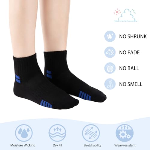 Comfoex 10 Pairs Kids Athletic Socks 7-10 Years Black Quarter Socks